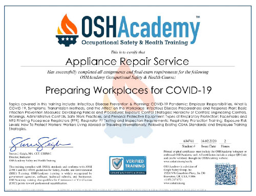 Osha Certified Appliance Repair Company