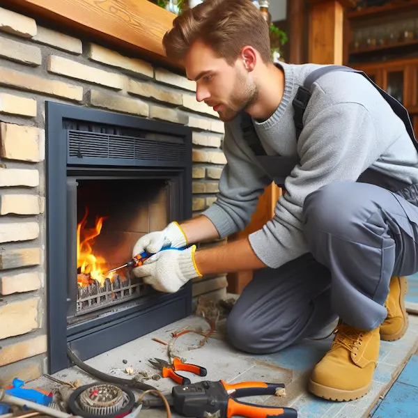 Fireplace Repair Services Los Angeles - technician repairing a fireplace