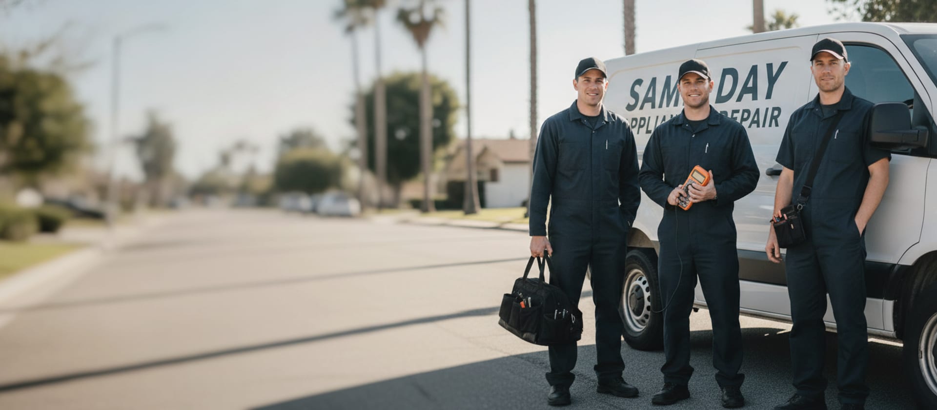 Same Day Appliance Repair technicians with a service van in Los Angeles