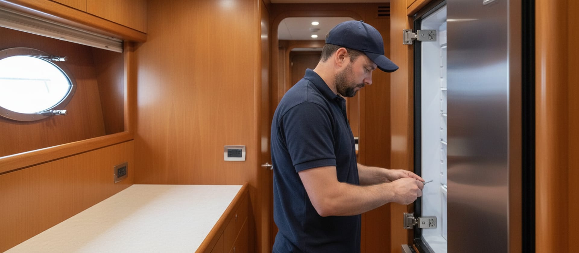 Yacht appliance repair in Los Angeles CA — technician in the galley